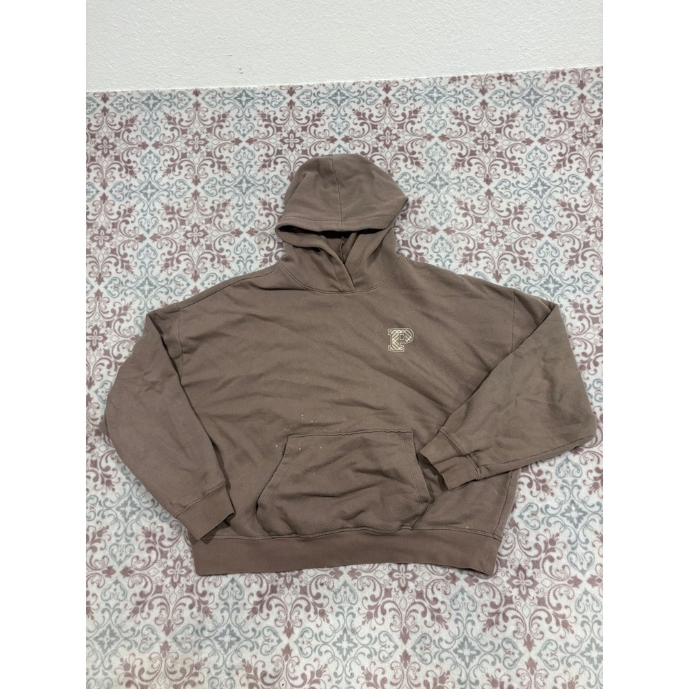Victoria's Secret PINK Brown Plaid Logo Pullover Hoodie Sweatshirt Medium